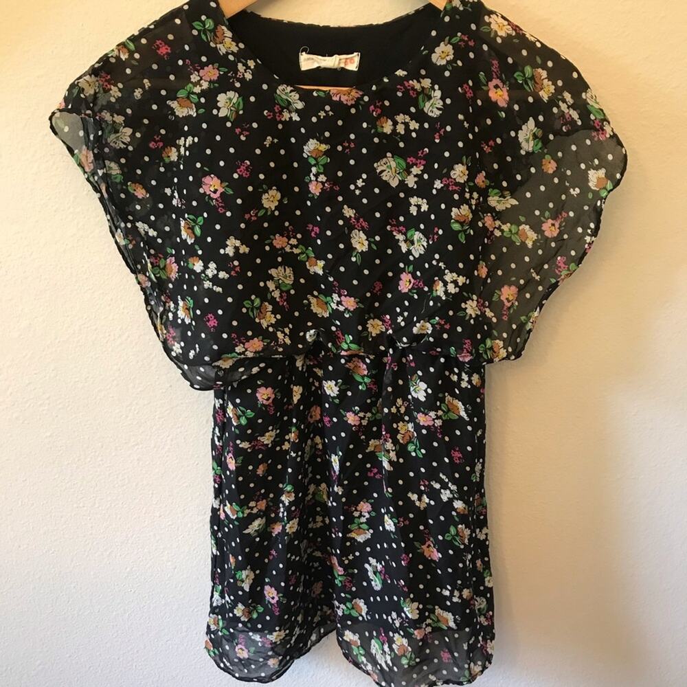Rachel & Chloe Black Polka Dot Floral Dress